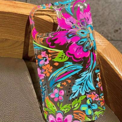 Flower 1pc Colorful Floral Soft Phone Case, Shockproof Transparent Cover, Compatible With IPhone 17 16 15 14 13 12 11 Plus Pro Max Series, Minimalist Full-Coverage Design, Fashionable And Aesthetic