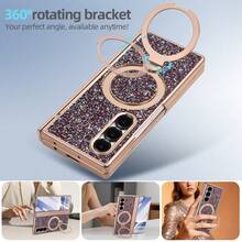 VIETAO Sequins,Diamond Fashion High Quality Blingbling Sparkling Electroplated Hidden Circular Bracket Mobile Phone Case Compatible With Samsung Galaxy Z Fold 7 6 Hinged Full-Cover Protection Phone Cover With Tempered Glass Screen Protector - Purple - View 3
