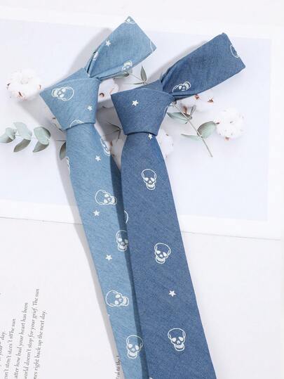 1条男士时尚骷髅星图案领带，适合休闲、工作、派对等各种场合。