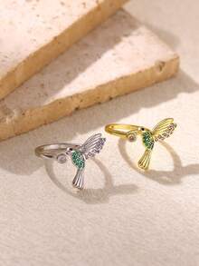 黄金蜂鸟戒指，可调节，动物鸟类戒指，镶嵌立方氧化锆 - 送给女性、妻子、女儿的礼物，女士时尚珠宝 - JZ9258 - 查看 3