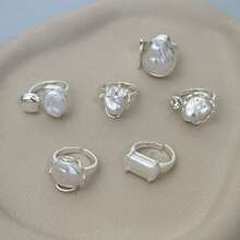 6 Pieces Baroque Irregular Pearl Ring Set All-Match Irregular Ring Suitable For Women Daily Wear - Multicolor - View 8