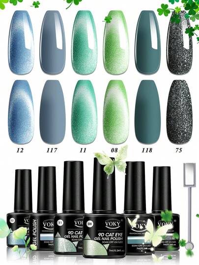 VOKY 7 pièces/SET Vernis à ongles gel effet œil de chat - Comprend un aimant, convient pour une utilisation DIY et en salon de manucure idéal pour les manucures
