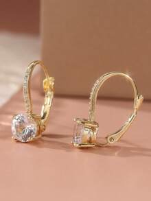 优雅的锆石吊坠耳环，适合女士婚宴佩戴，精致配饰 - 金色 - 查看 2