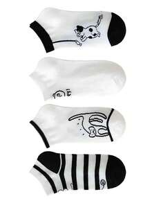 8 pares de calcetines de tobillo de estilo de verano delgado con dibujos animados blancos para mujeres - Multicolor - Ver 3