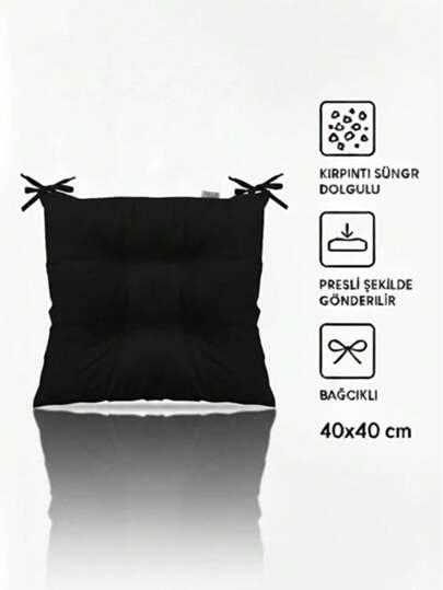 Single Chair Cushion With Ties 40x40 Cm – Soft Seat Pad With Foam Filling