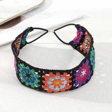 1 pieza Diadema de ganchillo hueca con flor y elástico, accesorio de fotografía para mujer, diadema de ganchillo con flor para protección solar, regalo del Día de la Madre, accesorios de verano para el cabello, bandana de playa para mujer - Multicolor - Ver 6