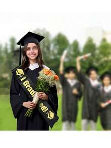1 chiếc khăn choàng tốt nghiệp năm 2026 - Dây đeo chữ mạ vàng sang trọng, trang trí dây đeo vai cho tiệc tốt nghiệp, phù hợp cho tiệc tốt nghiệp, dạ hội, lễ khai giảng - Chỉ giặt tay, tuyệt vời cho sinh viên đại học. - Nhiều kiểu dáng - Xem 3