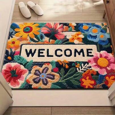1件装彩色花卉迎宾春景门垫，可水洗地毯，适用于办公室、入口和门廊 - 主题地毯、门垫、小地毯、迎宾垫、地毯、垫子、户外门垫、厨房地毯、家居装饰、前门垫、小地毯、户外垫、家居装饰、地毯、花园地毯、可水洗地毯