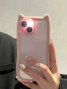 Animal Ears 1pc Pink Cute Kitten-Shaped 2-In-1 Protective Case/Black Cute Kitten Phone Case With Long Leather Strap, Compatible With Apple 17 Pro Max/16 Pro Max/15 Pro Max/17 Pro/16/15/14/13/12/11 - Pink - View 2