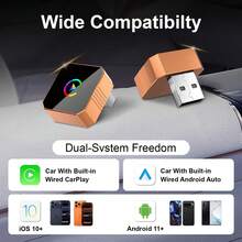 Adaptador inalámbrico CarPlay actualizado para iPhone y Android, Dongle CarPlay inalámbrico 2 en 1 Mini USB, Conexión rápida, WiFi de doble banda, Sin retraso, Plug & Play, Reconexión automática rápida - Naranja colorido - Ver 7