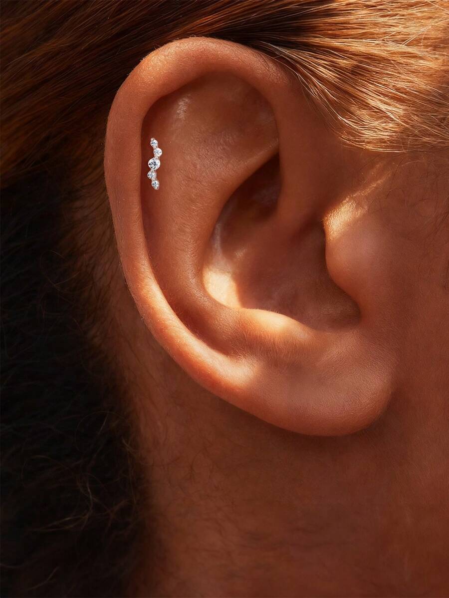 1 chiếc khuyên tai sụn tai bằng bạc sterling 925 tinh tế, viền lượn sóng, đính một hàng đá Moissanite, mặt phẳng, không gây dị ứng, quà tặng trang sức cho nữ và bé gái, thích hợp đeo hàng ngày, dự tiệc, đám cưới. - Bạc - Xem 1