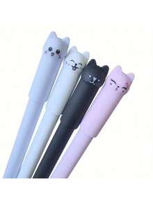 4pcs Cat Erasable Gel Pens, 0.5mm Magic Ink, Blue & Black Pen Set With Eraser, Creative Student Stationery, Back To School Supplies - Sets - View 4