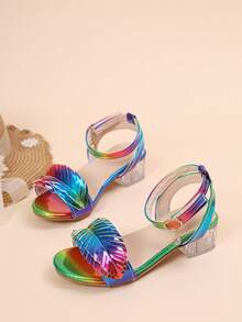 Giày sandal cao gót thời trang mùa hè 2026 thoải mái, bóng bẩy, họa tiết lá cầu vồng mới. - Nhiều màu - Xem 6