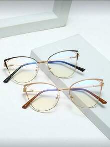 1 Pair Women's Metal Cat Eye Rhinestone Unique Design Shiny Transparent Lens Glasses - Clear - View 5