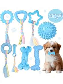 4件套不同形状狗狗磨牙玩具，适合幼犬，可爱粉色小型犬玩具，幼犬磨牙玩具，柔软耐用互动磨牙玩具，适合小型和中型犬 - 彩色 - 查看 9