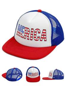 1顶男女通用美国国旗印花网眼帽，休闲百搭，适合美国独立日250周年庆典，街头嘻哈风格遮阳帽 - A - 查看 6