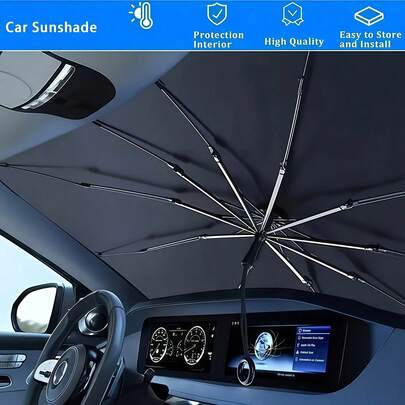 1 pieza Parasol plegable para parabrisas de coche, ajuste universal para sedán, SUV y camión, fácil instalación, bloquea el calor y los rayos UV, mantiene el vehículo fresco, accesorio práctico de visera solar para el interior del coche, adecuado para viajes y camping