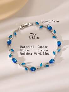 1 Peça Pulseira de Tênis de Zircônia Brilhante Rosa e Azul Marinho de Alta Qualidade, Design Único de Flor e Folha de Cobre, Acessório da Moda para Mulheres, Adequado para Uso Diário, Festivais, Casamento, Dia das Mães, Presentes de Feriado - Dourado + azul marinho - Visão 9