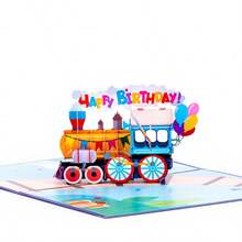 2张创意3D火车造型生日贺卡，3D立体纸艺贺卡，送给朋友、同学、家人的贺卡 - 查看 4