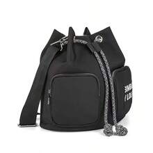 Mochila de primavera para mujer, bolso de hombro versátil con diseño de letras, bolso de hombro para hombre - Cuerda gris negra - Ver 1