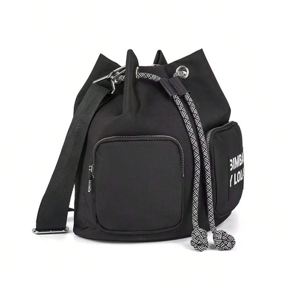 Mochila de primavera para mujer, bolso de hombro versátil con diseño de letras, bolso de hombro para hombre - Cuerda gris negra - Ver 1