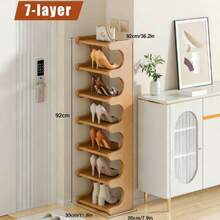 EZIFY Bamboo Shoe Rack (7-Tier, 30cm) | Space-Saving Narrow Wooden Shoe Storage - Easy To Assemble For Entryway/Dorm - 3 lớp - màu nâu - Xem 3