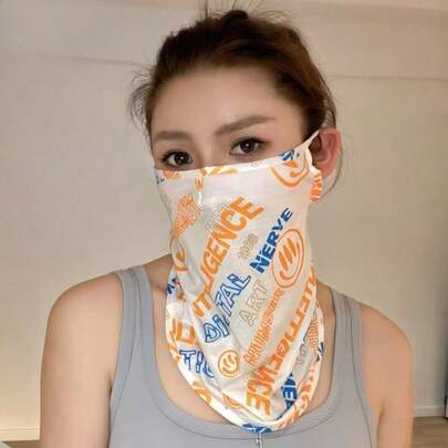 قناع عنق أسود/أبيض/رمادي/رسومات جرافيتي أبيض وبرتقالي قابل للتعليق، تهوية، قناع كاجوال للدراجات والتنزه، قطعة أساسية للجنسين