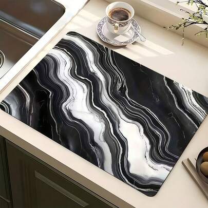 1 tấm lót đa năng thấm hút họa tiết vân đá cẩm thạch đen xám, thảm bảo vệ mặt bàn bằng polyester dùng cho nhà bếp, bàn ăn, lau bát đĩa, máy giặt, máy pha cà phê, bàn trang điểm phòng tắm, phụ kiện nhà bếp, đồ dùng tiệc tùng.