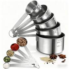 5pcs/10pcs Stainless Steel Measuring Cup And Spoon Set, 5pcs Measuring Spoons + 5pcs Measuring Cups, Stackable Stainless Steel Measuring Cups And Spoons, Coffee Spoon, With Markings For Dry And Wet Ingredients, Cooking, Baking, Coffee, Dishwasher - Kitchen Tools For Cooking And Baking, Kitchen Supplies, Baking Tools - Silver - View 2