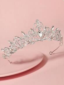 1 pieza Tiara nupcial decorada con cristales Rhinestone, corona de boda elegante plateada para mujeres, accesorio para el cabello para fiesta de graduación, Tiara de boda con cristales brillantes, corona nupcial plateada ligera con accesorios para el cabello con Rhinestone para mujeres y niñas, para fiestas, verano, playa - Plateado - Ver 10