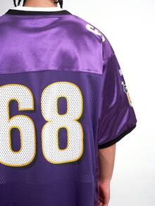 Camiseta casual unisex con gráfico de letras MT99, estilo hip hop de fútbol, chic callejero - Morado - Ver 4