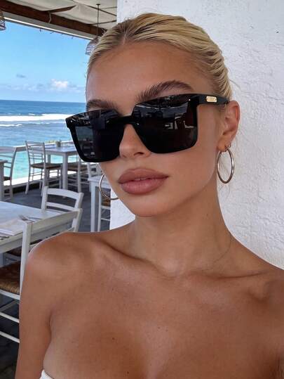 Casual Square Large Frame Black Fashion Fashion Glasses For Women, Plastic Bohemian Style Decorative Daily Wear