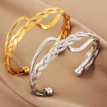 Brazalete de bangle con diseño retorcido chapado en oro de 18K, joyería de uso diario elegante y versátil para mujeres - pulsera - Ver 2