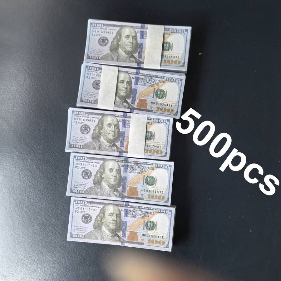 500张仿真美元钞票道具，迷你逼真美元钞票道具，氛围营造道具，耐用纸质材料，适用于家居装饰、派对、生日、圣诞节、复活节、新年等节日，收藏道具