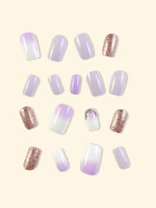 24pcs Press On Nails French Nails Y2k Purple Nails Medium Long Coffin Flash Gradient Rhinestones Reusable Press On Acrylic Nails Fake Nails Nails Supplies Free Of 24 Pieces Of Jelly Tabs And A Mini File - Mauve Purple - View 3