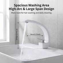 亮白色弧形宽面盆龙头，镀层把手，现代清新冷热水双控浴室台盆龙头，G1/2通用螺纹，配有2根40厘米软管和2个G3/8转接头 - 白色 - 查看 6