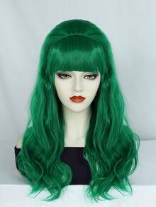 翠绿色长款波浪卷假发，带刘海 – 耐热合成纤维假发，适合节日、角色扮演、派对及日常佩戴，女士时尚假发，亮丽卷曲刘海假发 - 彩色 - 查看 5