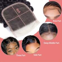 4*4 面部闭合深波浪批发前蕾丝假发块巴西原生雷米透明蕾丝 - Natural Black - 查看 7