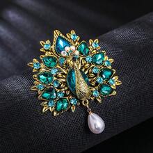 1pc Vintage Zinc Alloy Inlaid Blue Crystal Glass Peacock Brooch, Suitable For Women's Daily Wear - Peacock - View 3