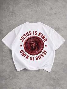 Manfinity  kurzes bedrucktes T-Shirt "I am Jesus" in Weiß, Unisex und lässige Streetwear, Y2K. - Schwarz - Übersicht 8