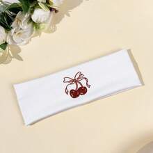1pc Fashion White Pattern Headband, New Cherry Bow Print Headband, Panda Cartoon Headband, Sweet Cute Girl Headband, Versatile Absorbent Yoga Hair Band - Multicolor - View 7