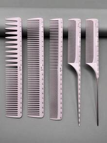 5pcs Professional Hair Cutting Comb Set, Salon Hairstylist Essential Styling Combs With Measurement Scale, Precise Hair Trimming Tool For Home Use - Multicolor - View 3