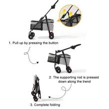 Premium Pet Stroller for Small Dogs and Cats - Luxury 4-Wheel Design, Ventilated Canopy, Ergonomic Handle & Storage Basket, Adjustable Pet Walker,Stroller for Pets Small-Medium Dog And Carrier - Lightweight And Foldable Extractable Transporter with Brake - Gris Claro - Ver 9
