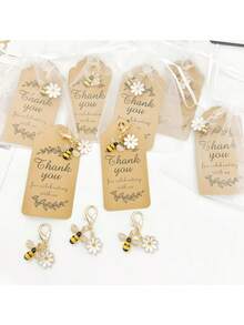 12pcs Bohemian Style Bee Keychain Party Favor Set, Including Bee Keychains, Tulle Gift Bags And Thank You Cards. Suitable For Wedding Parties, Birthday Parties And Bachelorette Parties. - Multicolor - View 4