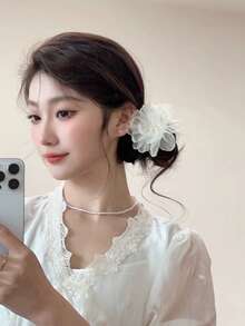 2个/1个 9厘米/3.54英寸 女士沙滩夏威夷芙蓉花白色粉色扎染仿花发夹，时尚百搭优雅简约纯色侧夹，适合日常休闲、派对、通勤、海滩度假、马尾辫、发髻、洗脸、化妆、服装配饰、爪夹 - 彩色 - 查看 3