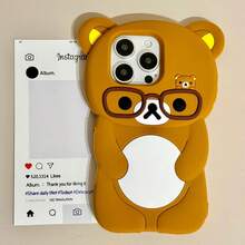 Cute Cartoon 3D Glasses Rilakkuma Phone Case For 16 15 14 13 12 11 Pro X XS Max XR 6 7 8 Plus 16plus Soft Silicone Cover - Kính màu be - Xem 4