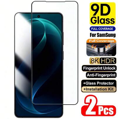 2片装高清屏幕保护膜，兼容Galaxy S26 Ultra，支持指纹解锁，防眩光，防指纹，9H+钢化玻璃，无气泡，兼容手机壳，适用于Galaxy S26/S25/S24/S23/S22/S21系列、Galaxy FE系列等，屏幕保护必备，适用于日常、办公、家庭使用。防水防震防摔防刮花。