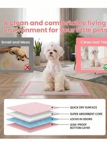 PETSIN 100pcs Pet Pee Pads, Thickened Odor-Absorbing Puppy Training Pads, Suitable For Pets Like Teddy, Golden Retriever, Labrador, Pet Diapers, For Pet Training, Potty, Pet Supplies - Multicolor - View 6