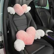 1pc Car Plush Headrest Neck Protection Pillow Plush Heart-Shaped Wings Car Neck Pillow Cushion Car Interior Supplies - Love - View 6