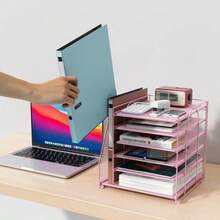 Gianotter Organizador de papel de 6 niveles con soporte para revistas organizadores de computadora y accesorios accesorios de computadora y organizadores de espacio de trabajo organizador de - Rosa - Ver 6